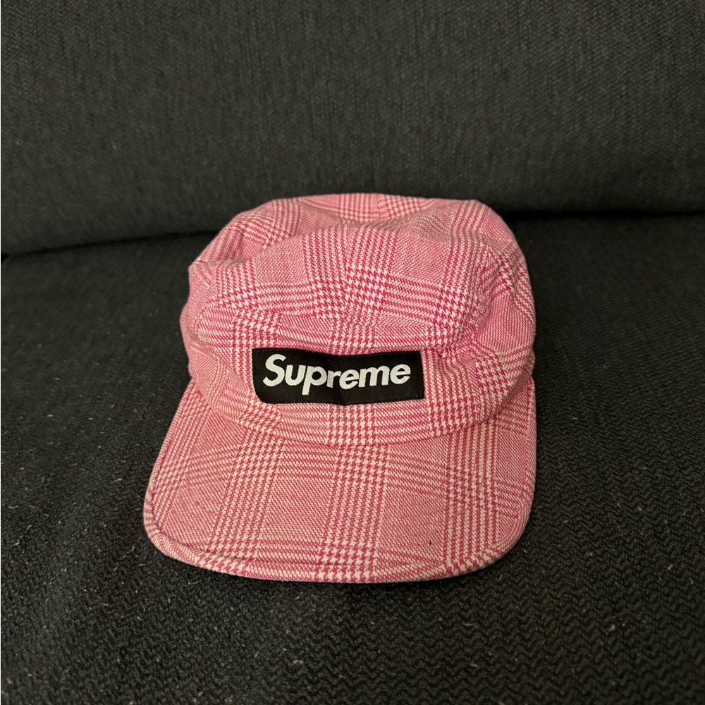SUPREME PLAID HOUNDSTOOTH BOX LOGO CAMP CAP